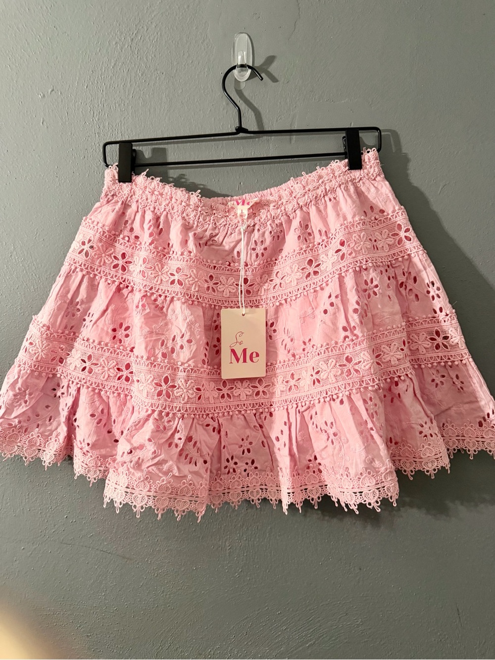 So Me Light Pink Eyelet Tiered Skater Skirt